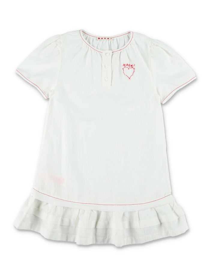 Marni Linen Dress With Embroidery For Girls White Cotton
