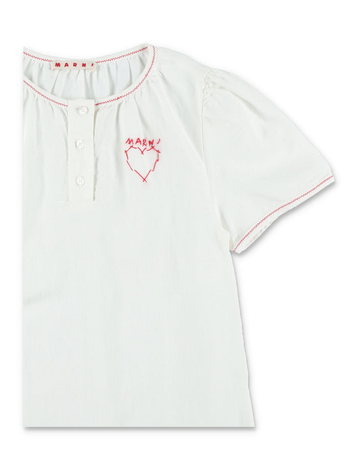 Marni Linen Dress With Embroidery For Girls White Cotton