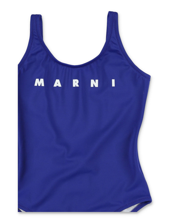 Marni Logo One-Piece For Girls Navy Nylon Swimwear