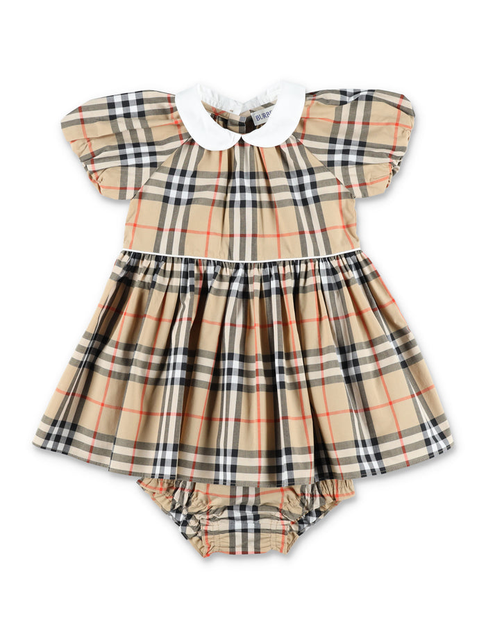 Burberry cotton Check dress bloomer for newborn Sand Ip