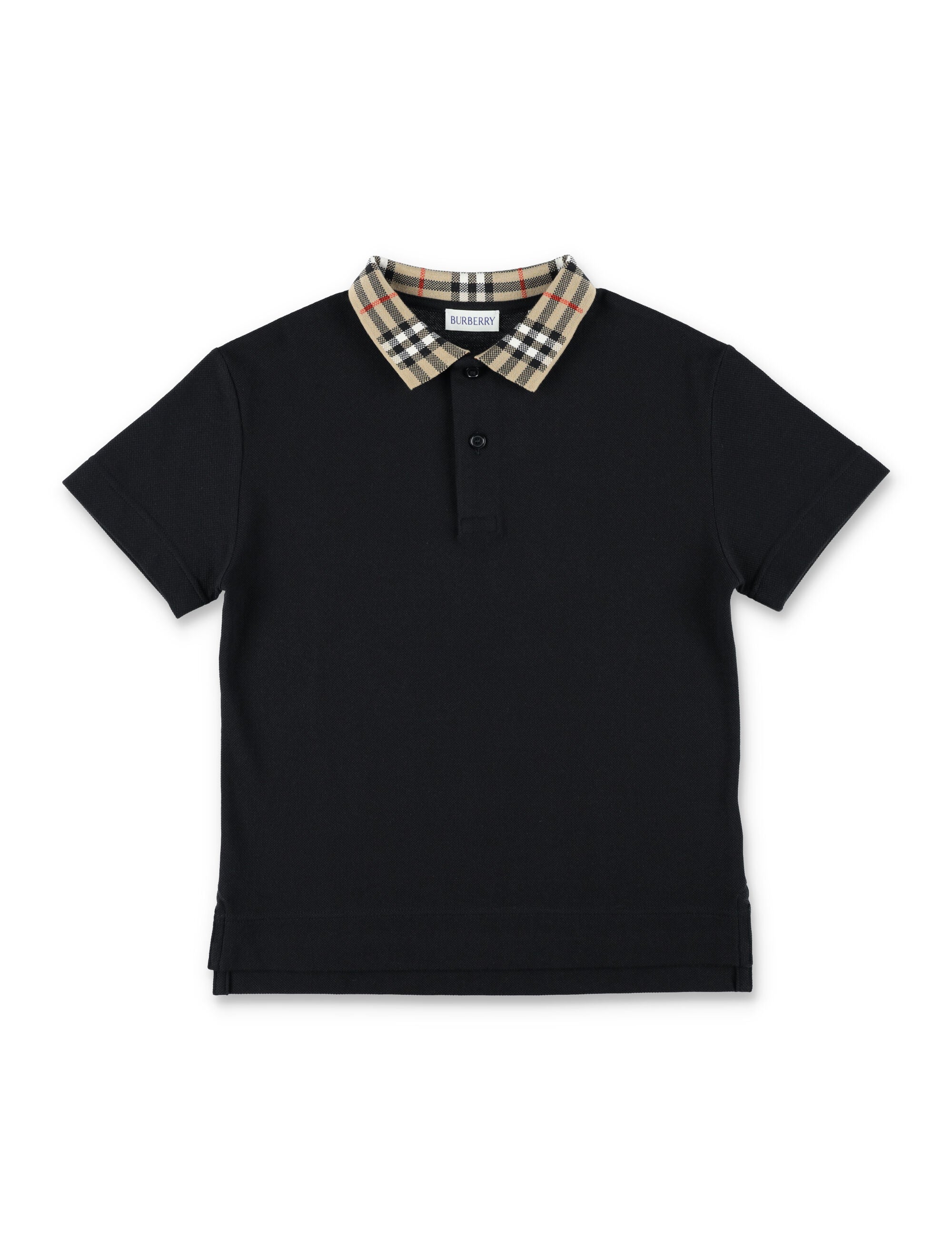 Burberry black cotton polo with Check collar for kids Tshirt