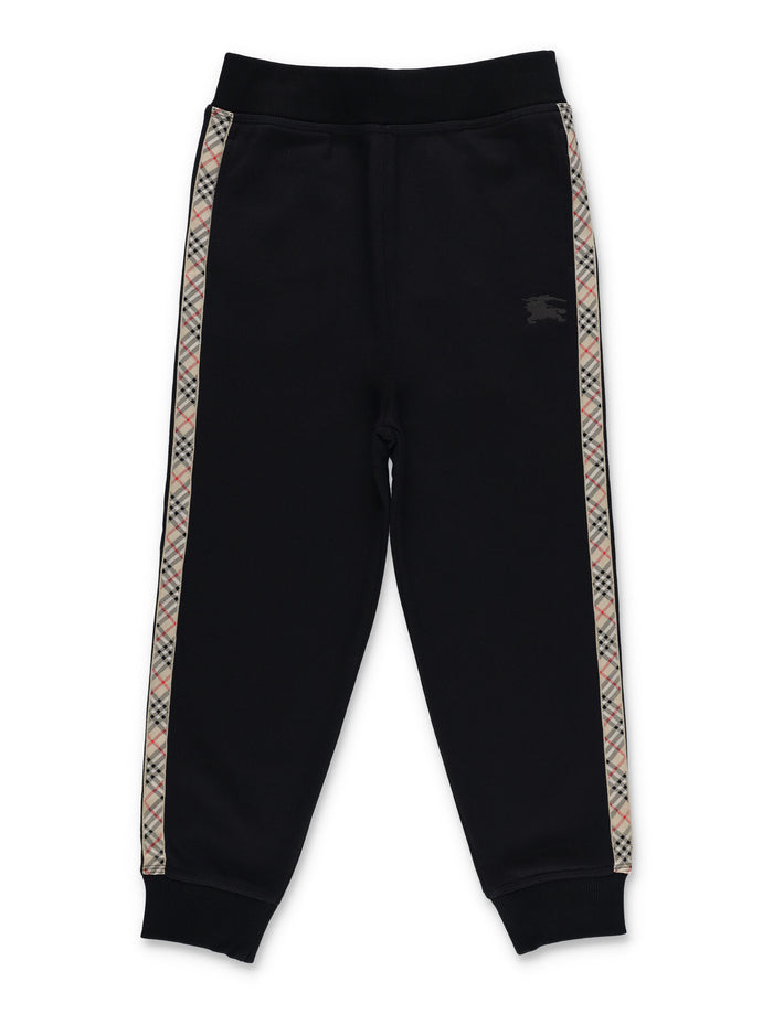 Burberry cotton jogging trousers with Check trims for kids Black Pant
