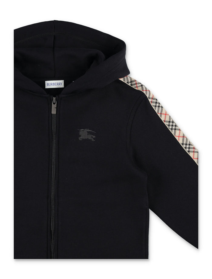 Burberry cotton hoodie with Check trims for kids Black Sweatshirt