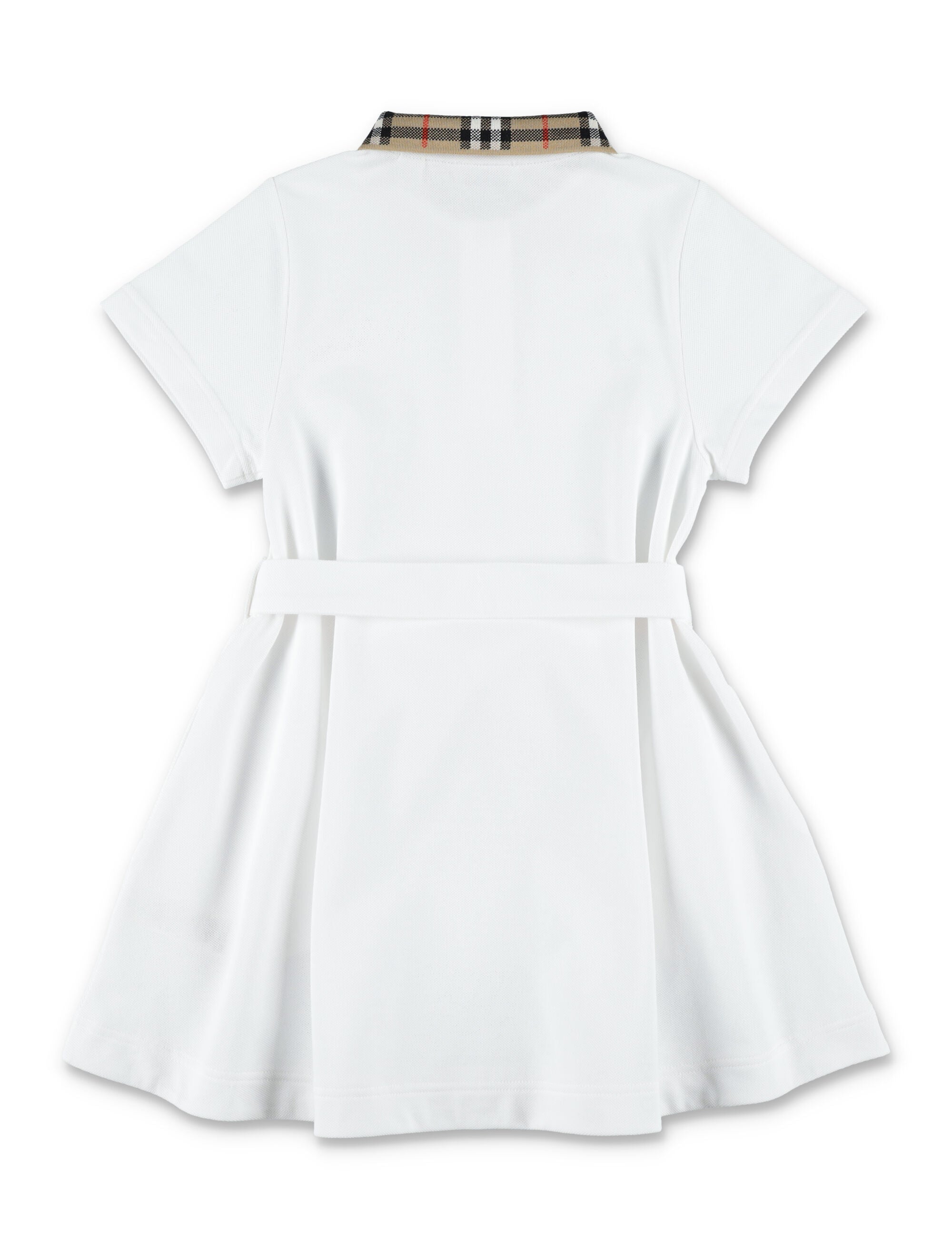 Burberry White Cotton Polo Dress With Collar Check For Girls