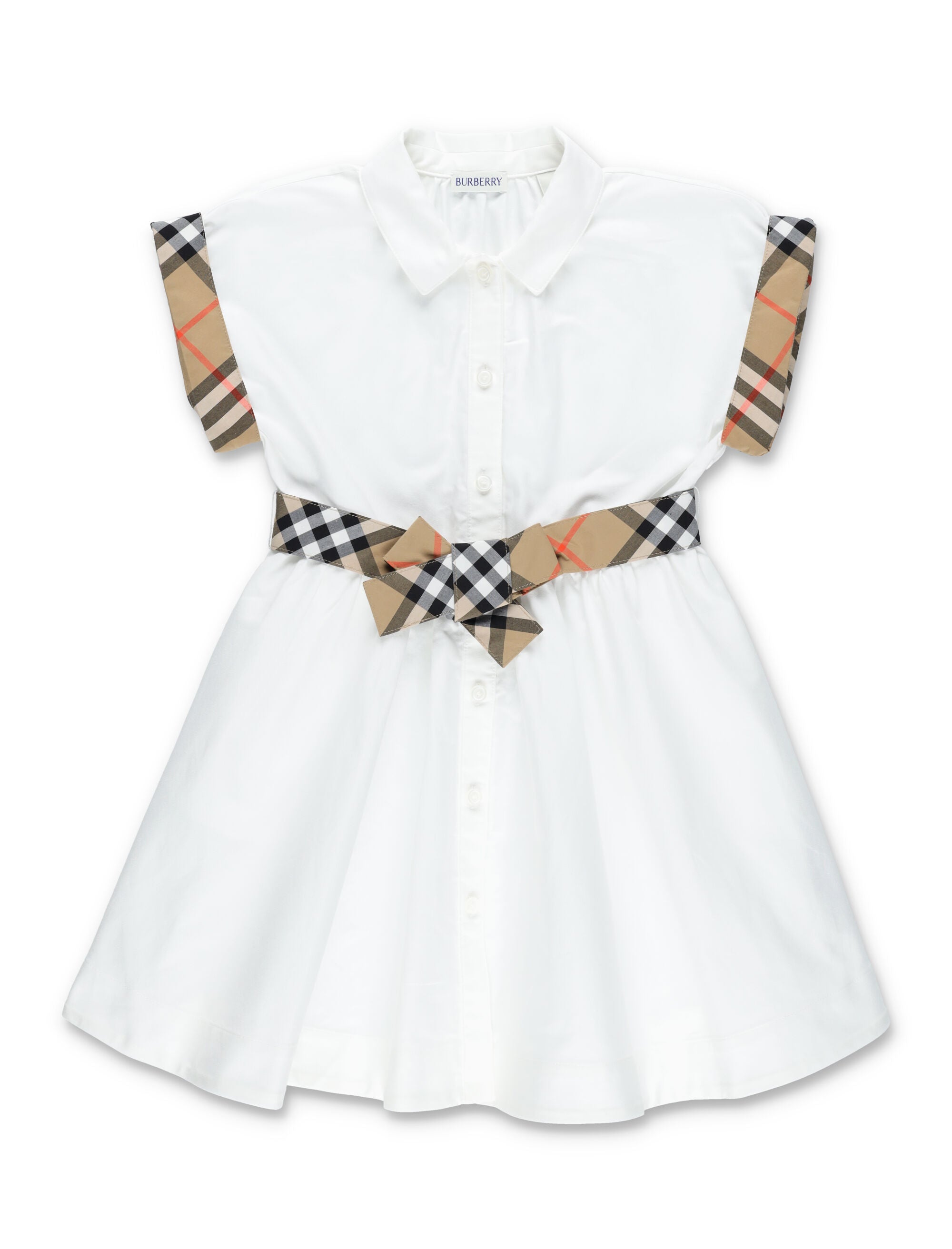 Burberry cotton shirt dress with Check details for girls White