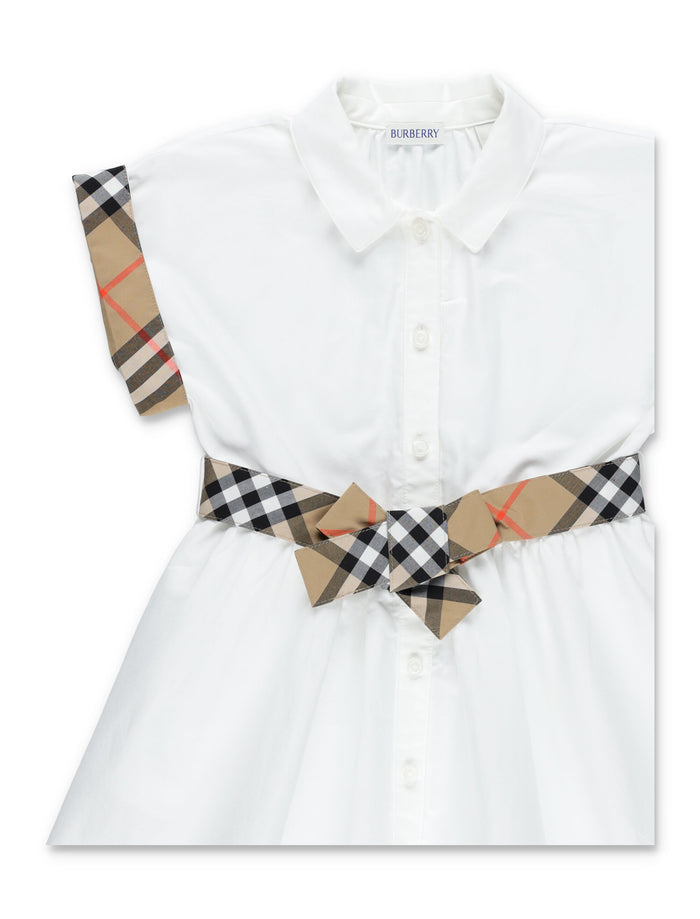 Burberry cotton shirt dress with Check details for girls White