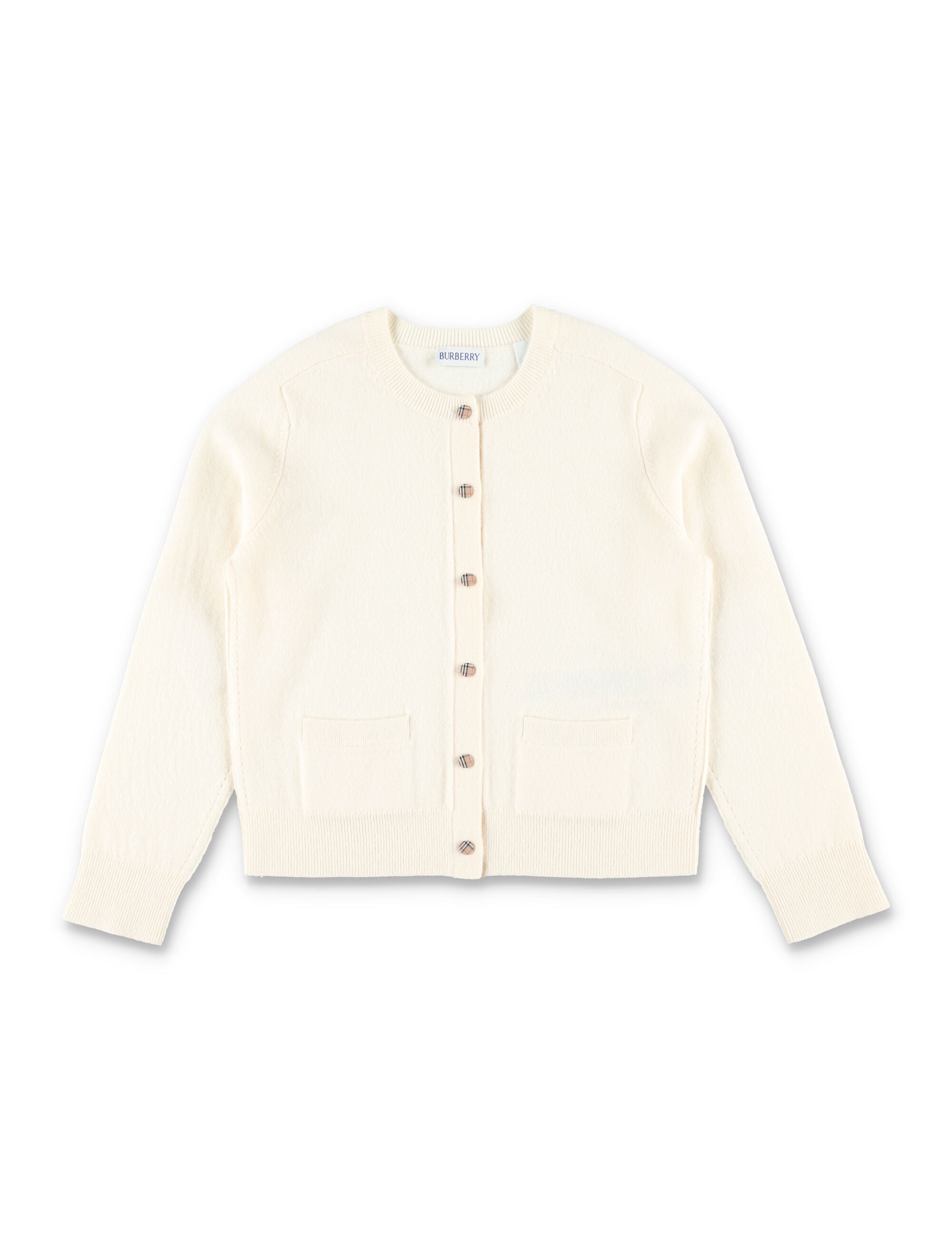 Burberry wool and cashmere cardigan with check trims for kids Ivory