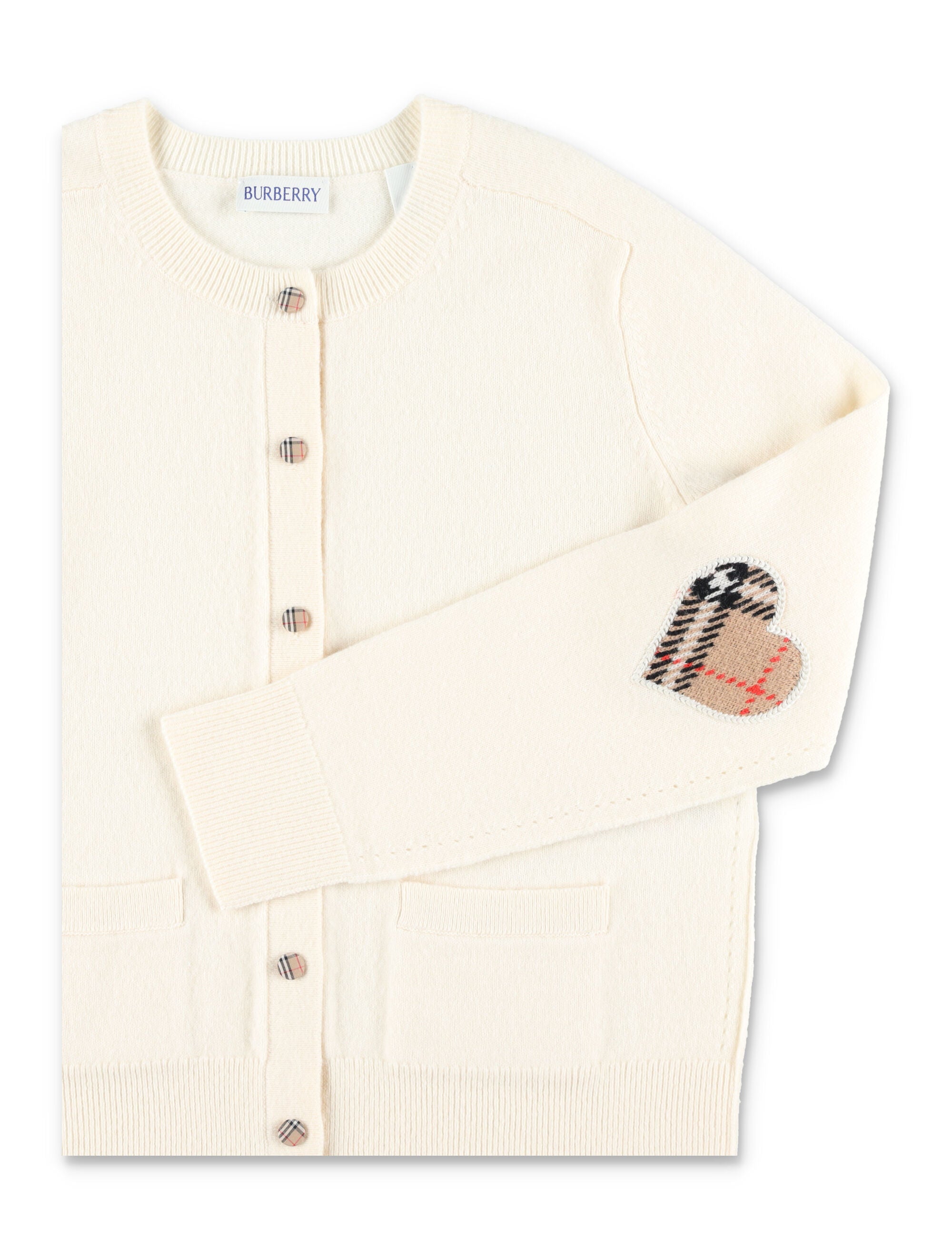 Burberry wool and cashmere cardigan with check trims for kids Ivory
