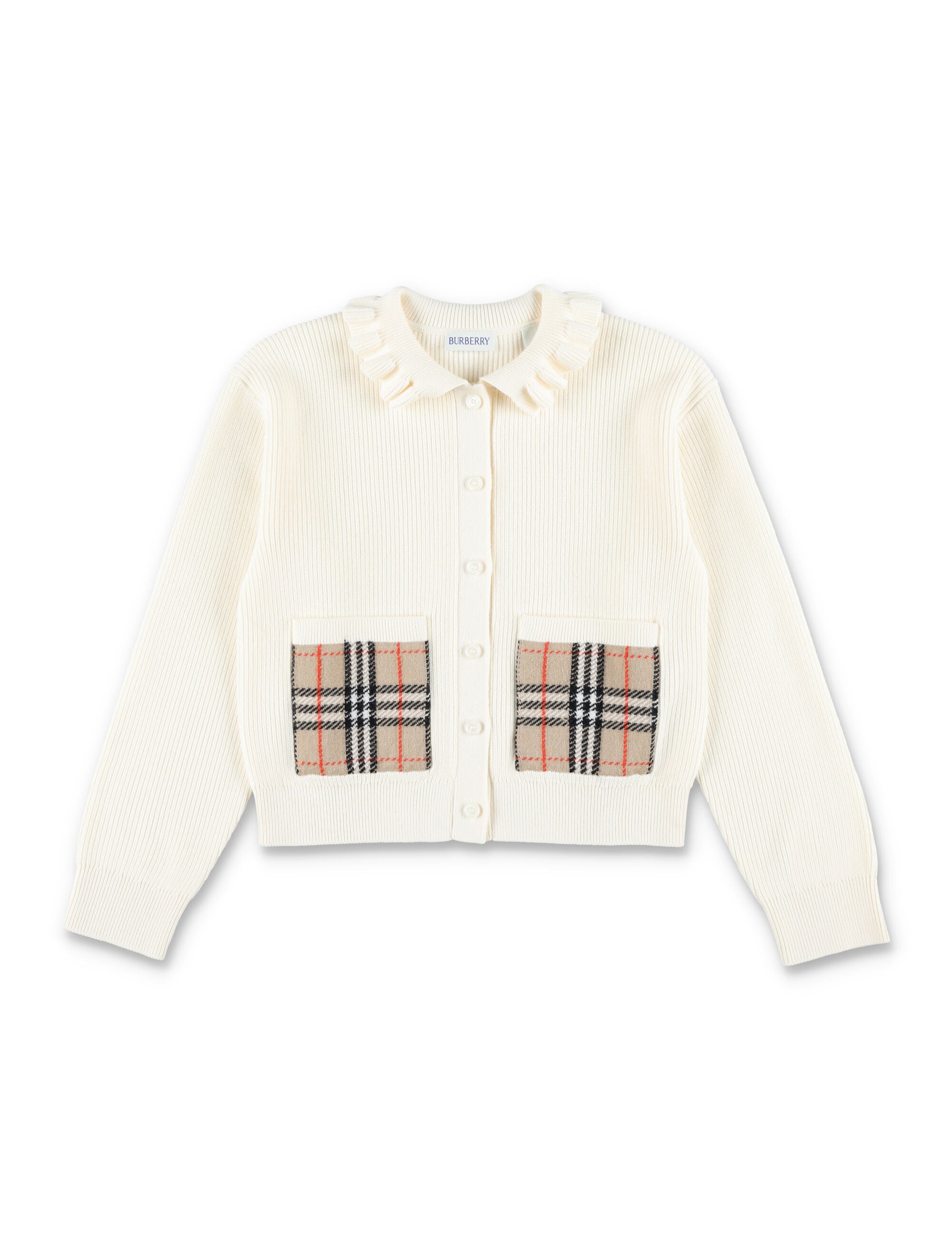Burberry girls cotton wool check pocket cardigan Ivory