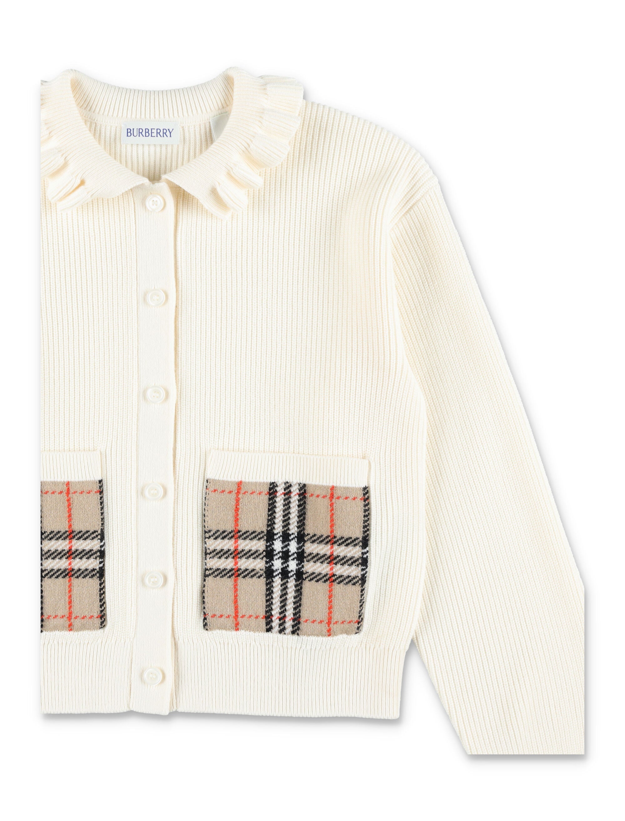 Burberry girls cotton wool check pocket cardigan Ivory