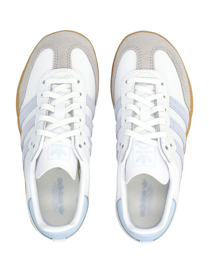 Adidas Samba OG white leather girls sneakers White/lblue Upper
