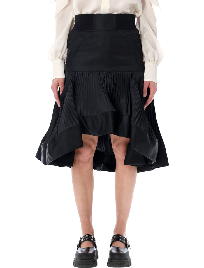 Sacai Nylon Twill Midi Skirt with pleated inserts Black