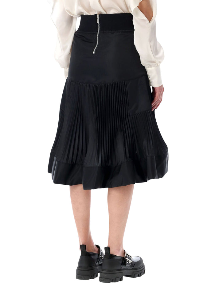 Sacai Nylon Twill Midi Skirt with pleated inserts Black