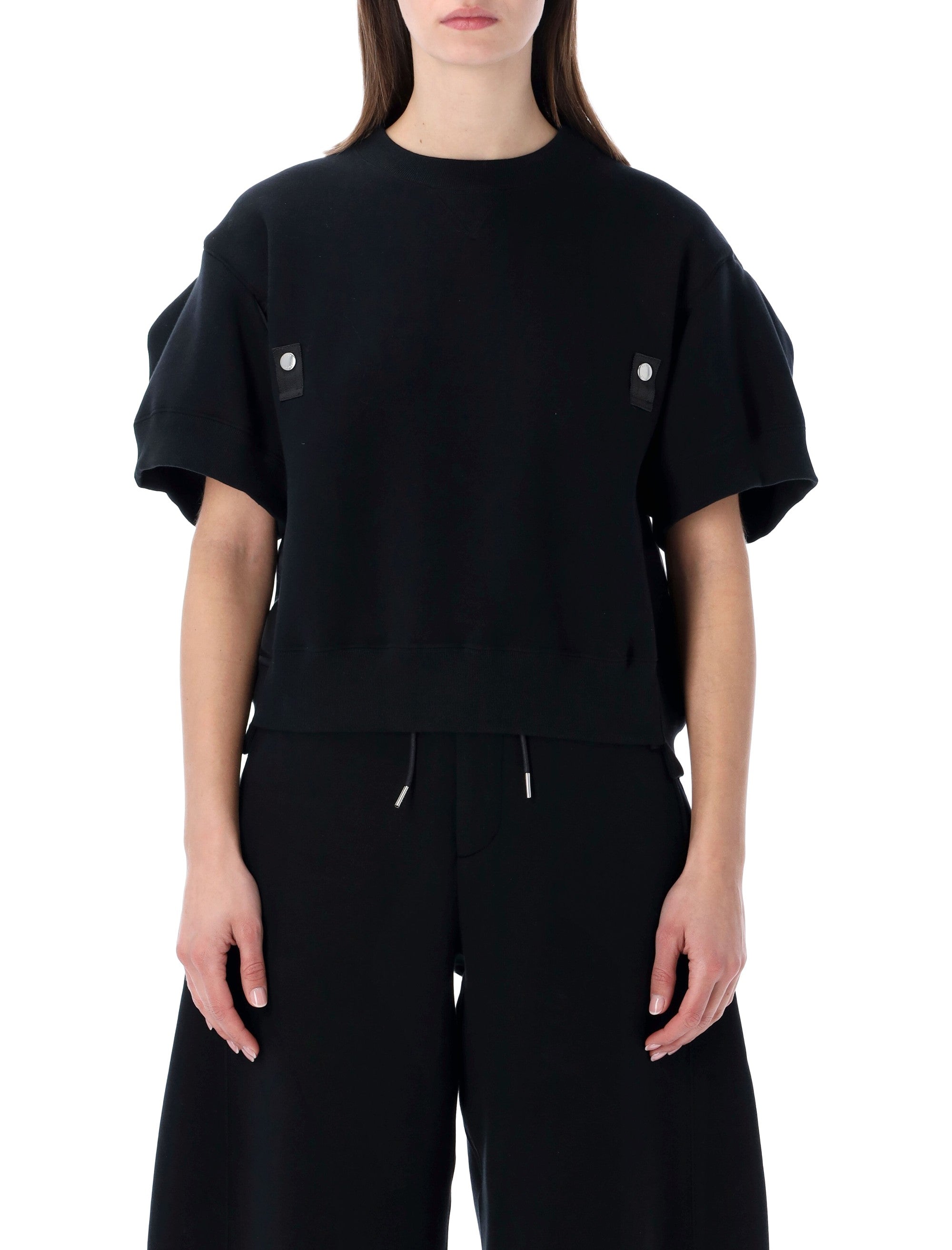 Sacai Crewneck with short sleeves Fleece Black Cotton Fleeces