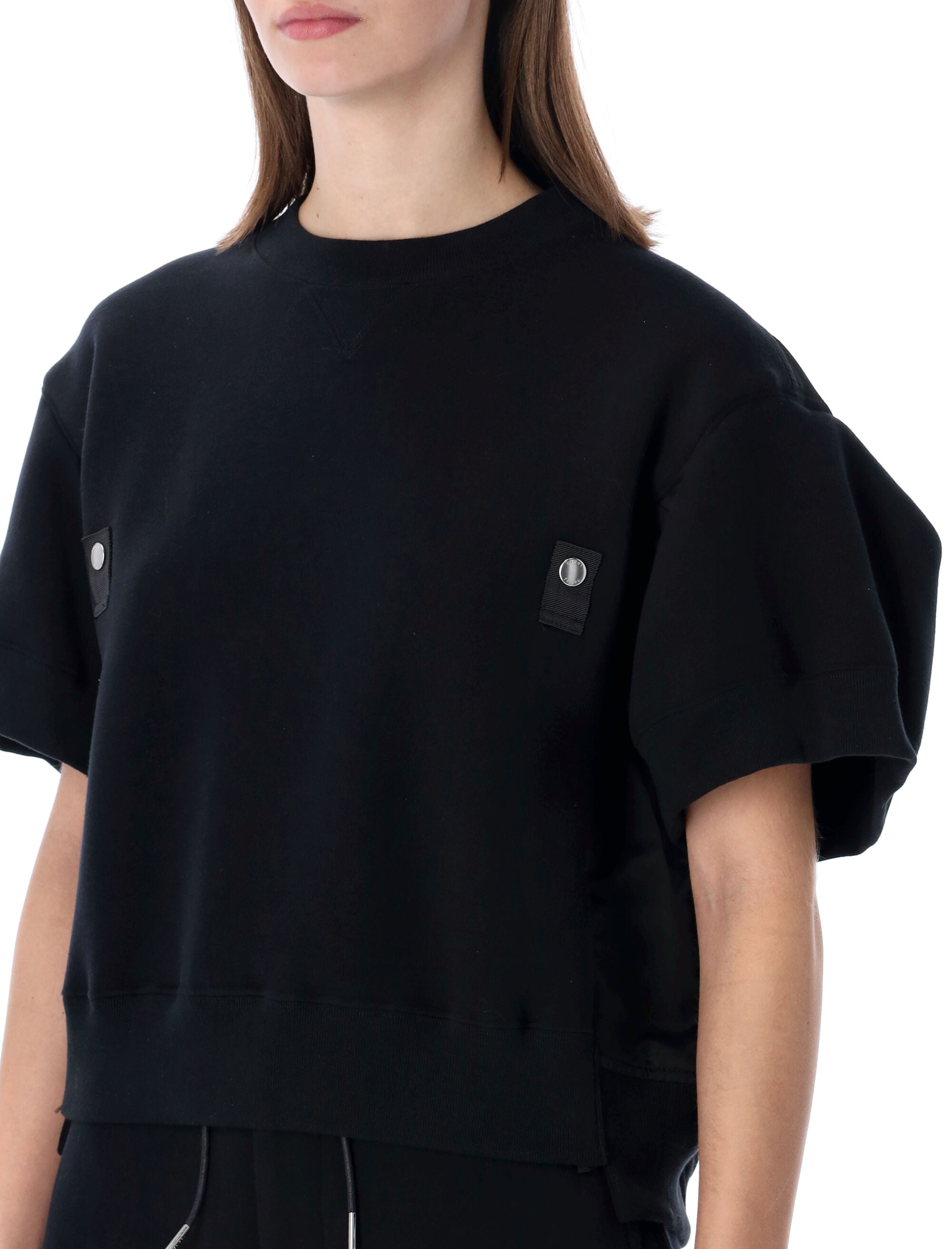 Sacai Crewneck with short sleeves Fleece Black Cotton Fleeces