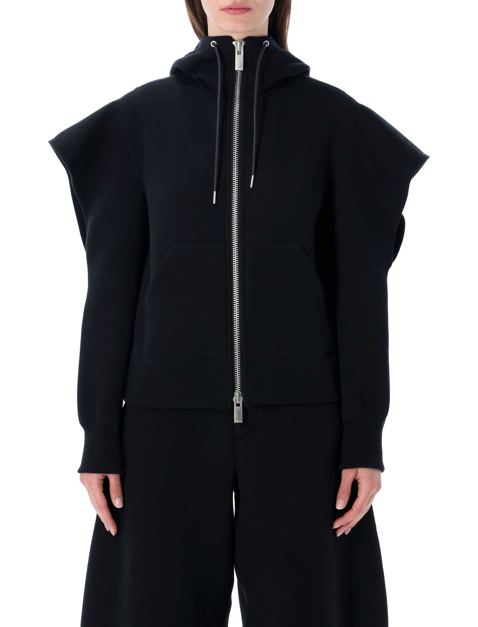 Sacai Hooded Zip Sweatshirt Black Cotton Fleece