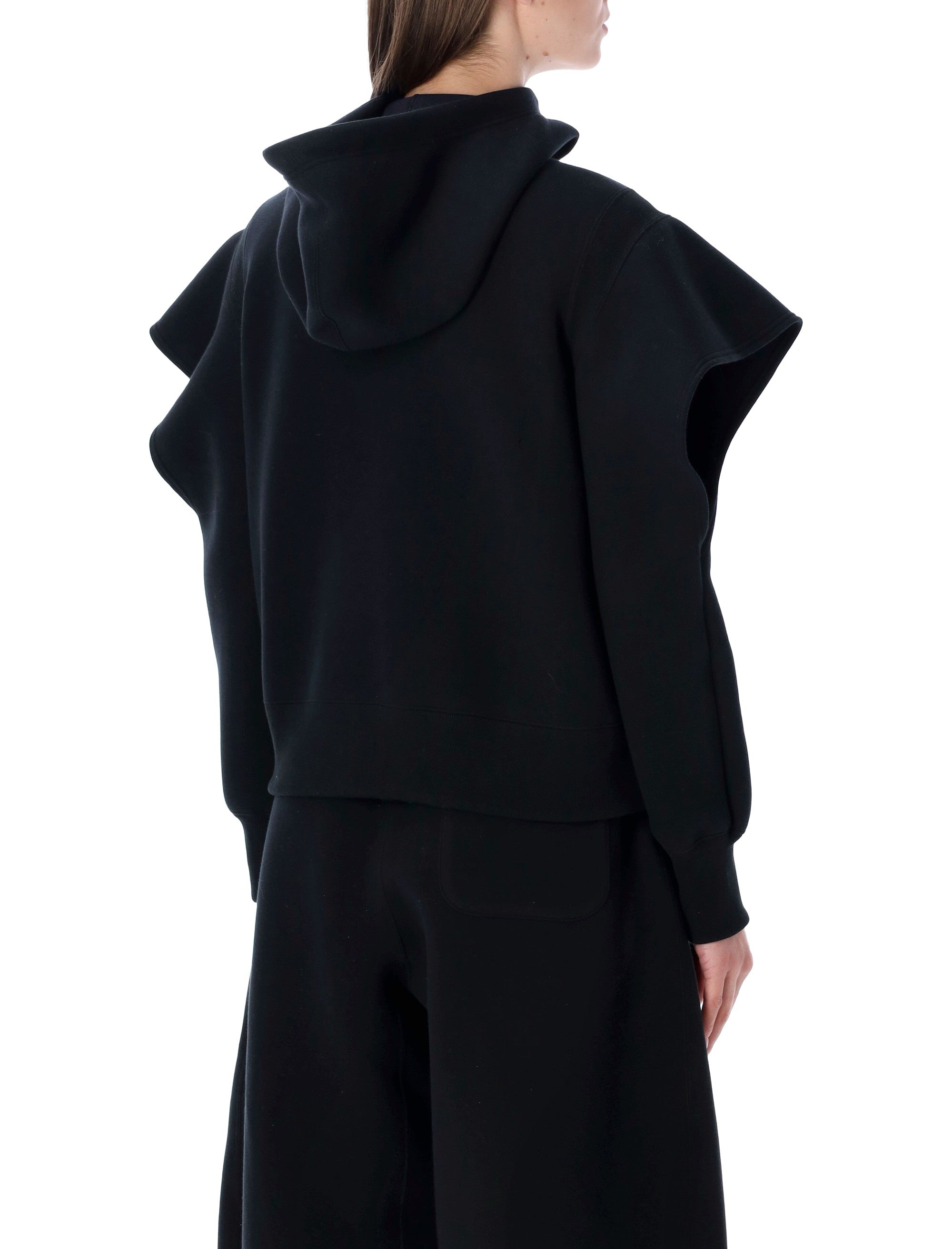 Sacai Hooded Zip Sweatshirt Black Cotton Fleece