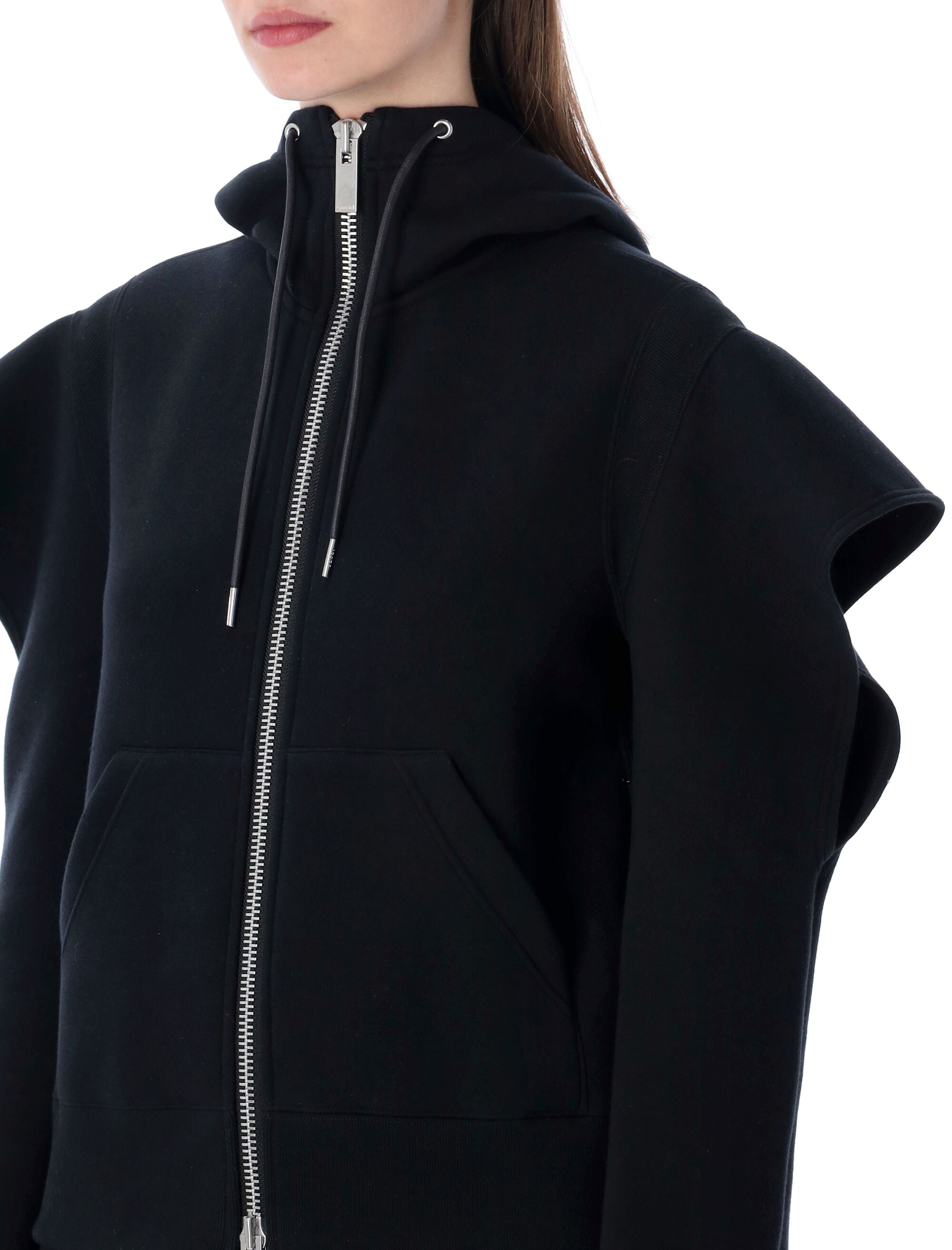 Sacai Hooded Zip Sweatshirt Black Cotton Fleece
