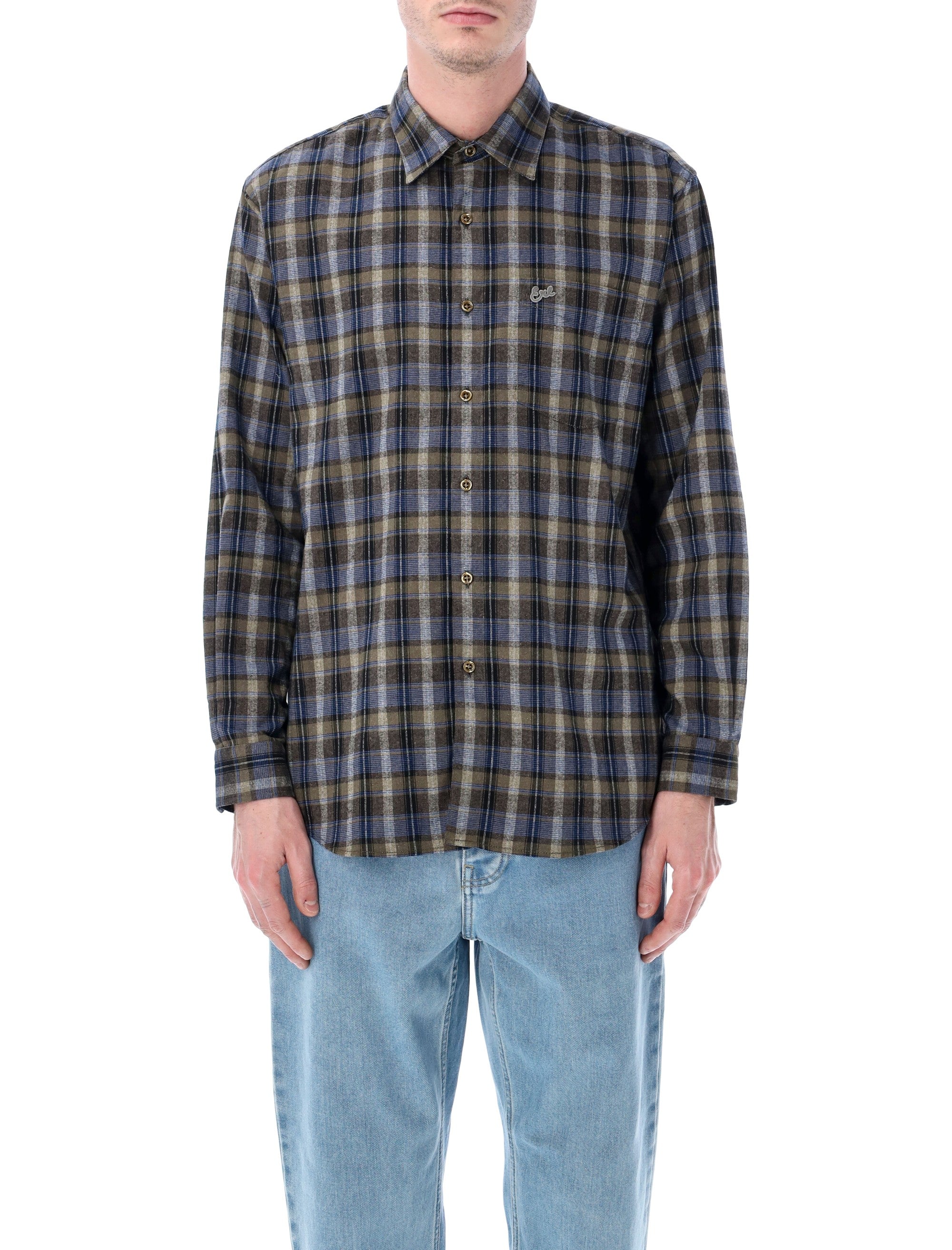 Erl Plaid Long-Sleeve Button-Up Shirt Grey Check Cotton