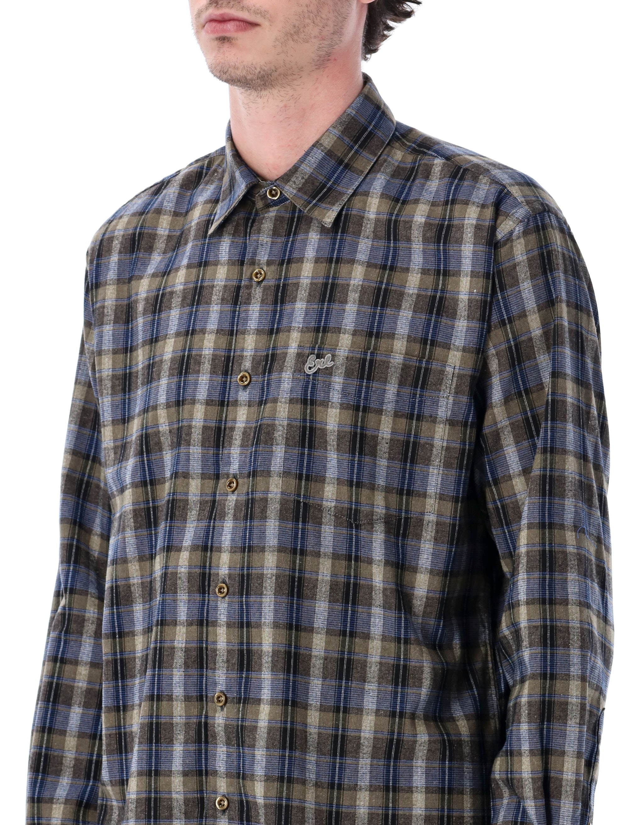 Erl Plaid Long-Sleeve Button-Up Shirt Grey Check Cotton