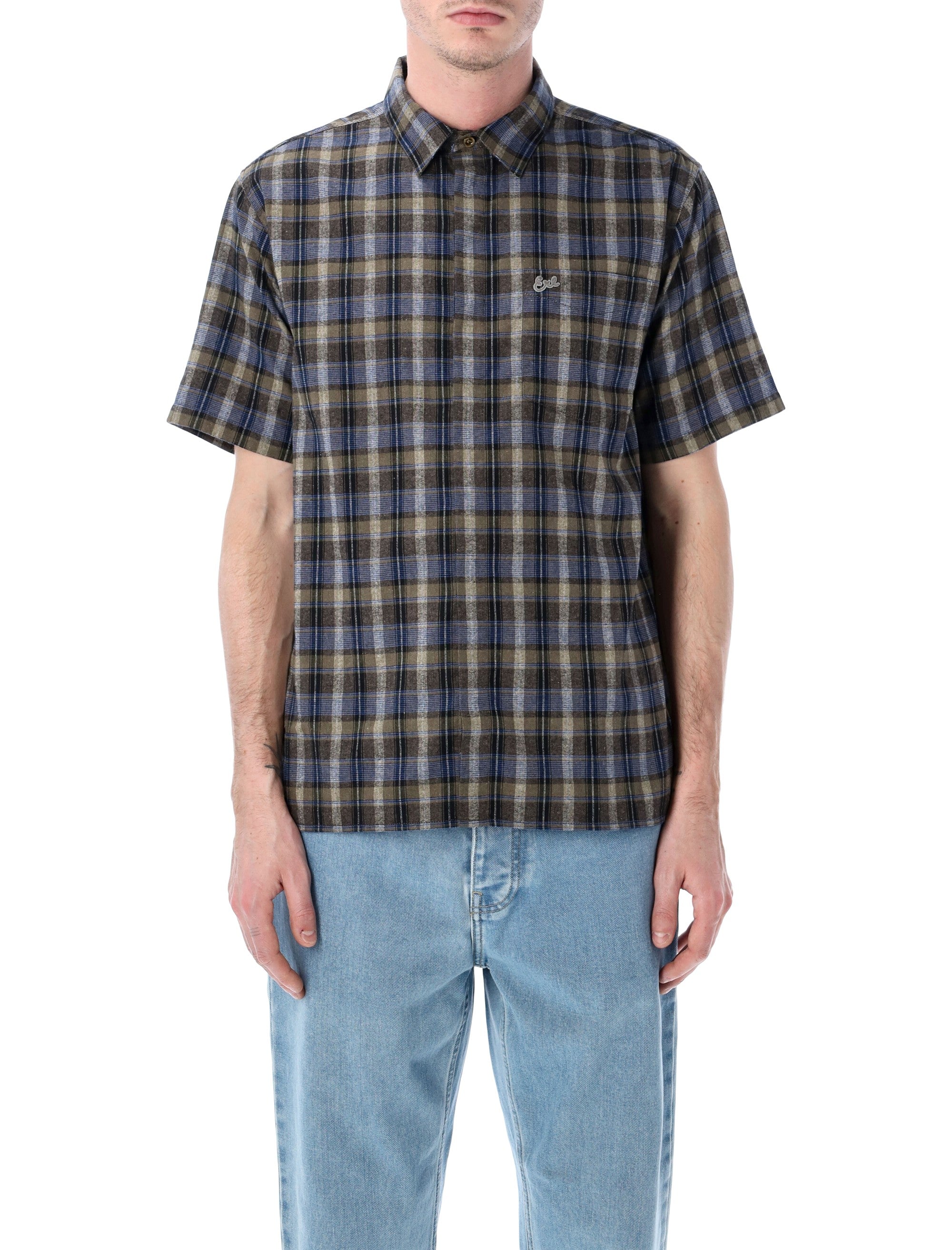 ERL plaid short-sleeve button-up shirt Grey Check Cotton
