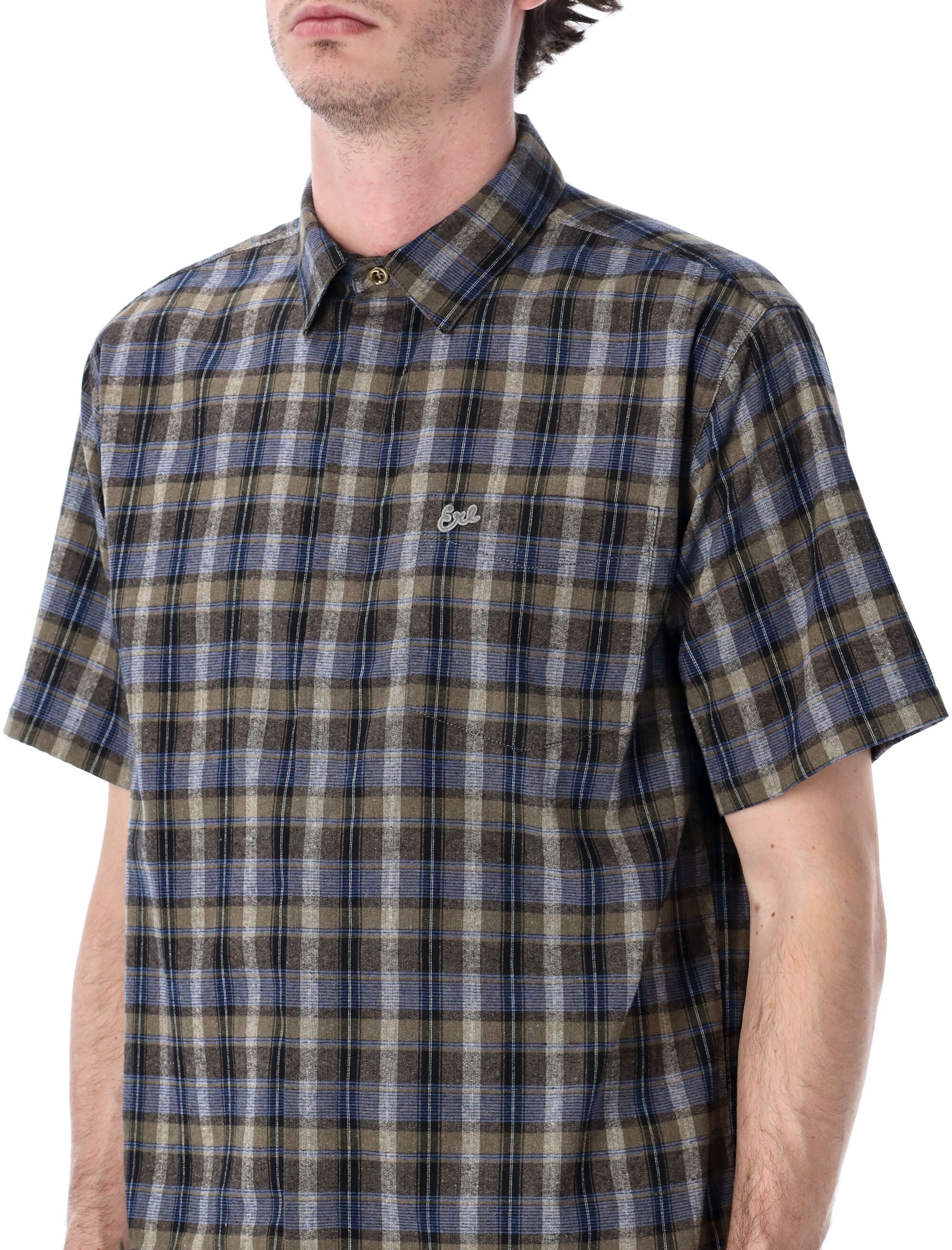 ERL plaid short-sleeve button-up shirt Grey Check Cotton