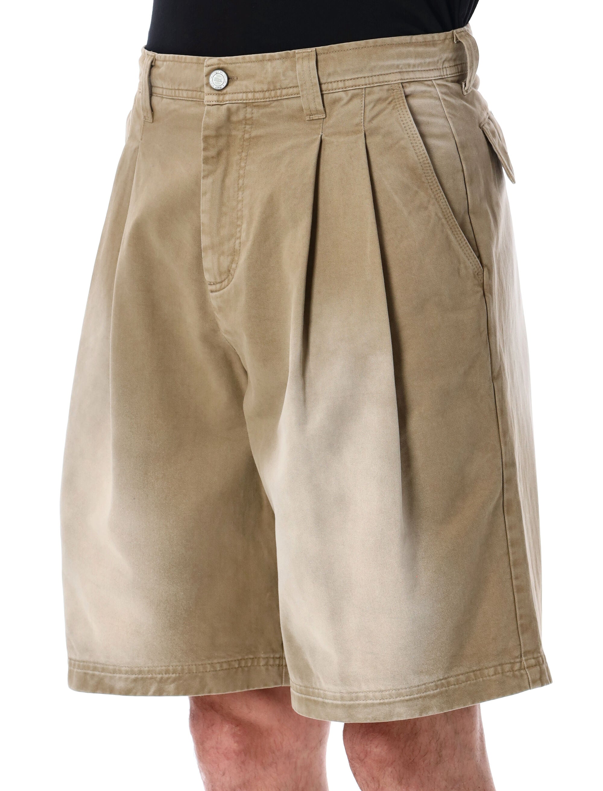 Erl pleated cotton chino shorts Beige
