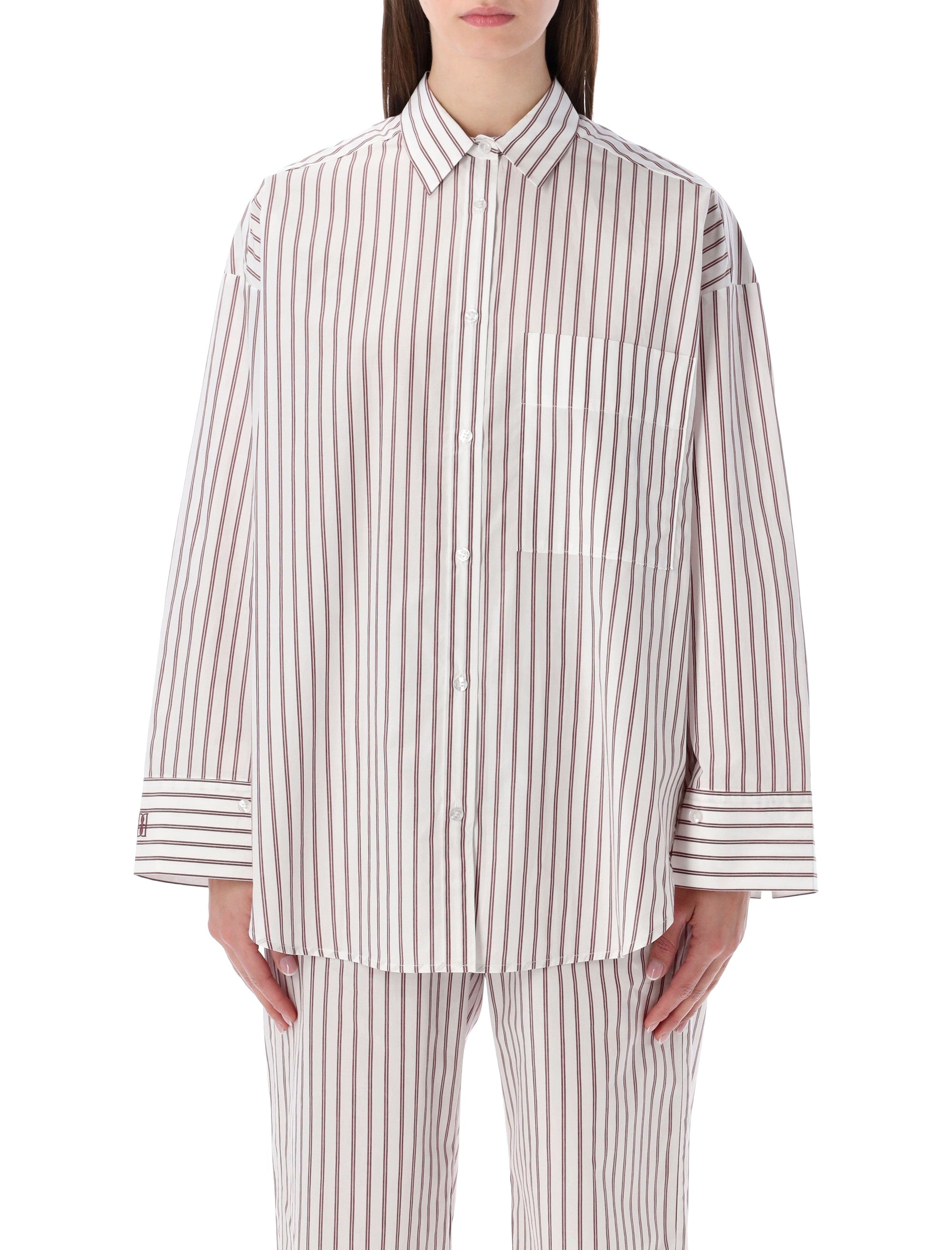 By Malene Birger oversized striped Derris shirt Cabernet Stripe Cotton Organic