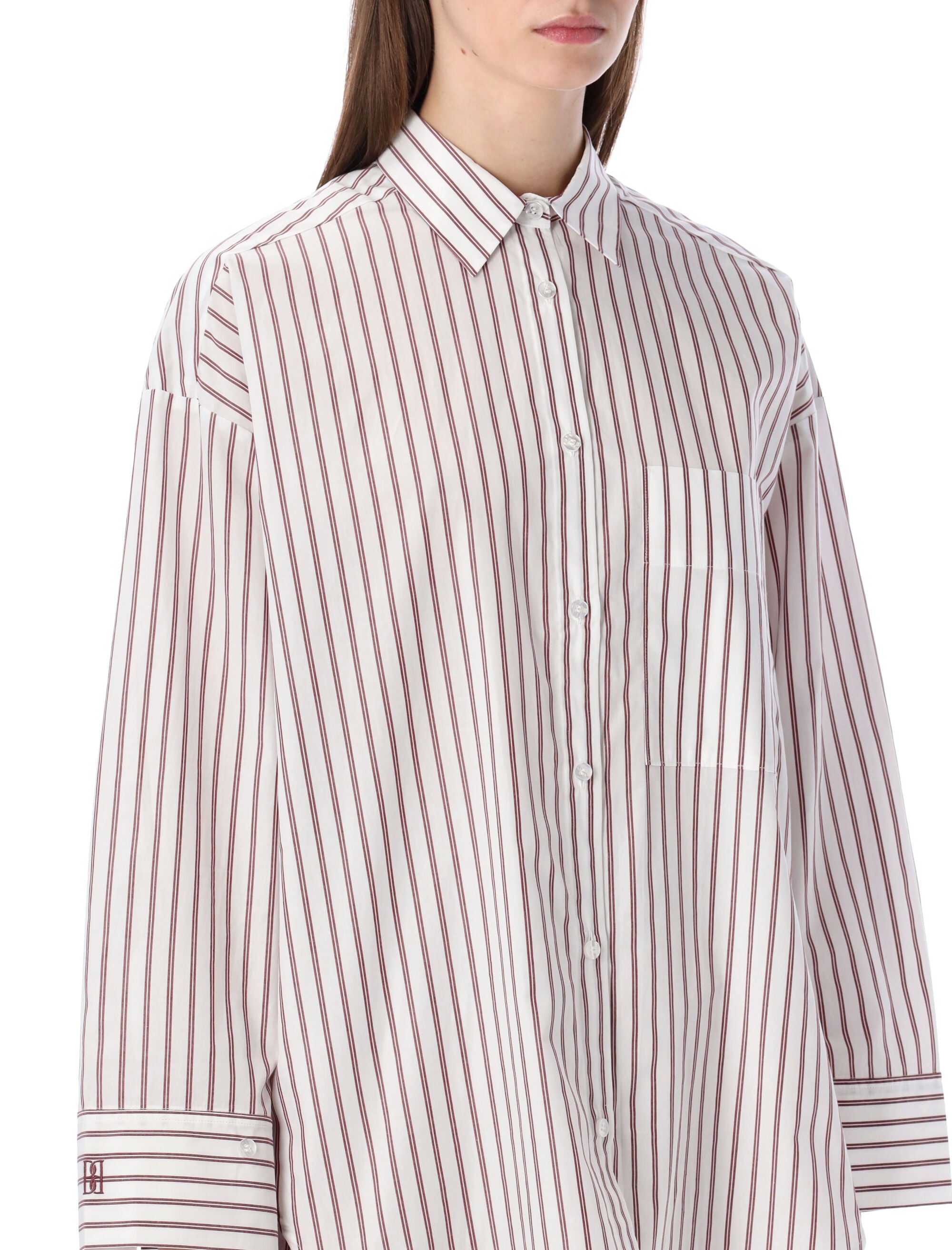 By Malene Birger oversized striped Derris shirt Cabernet Stripe Cotton Organic