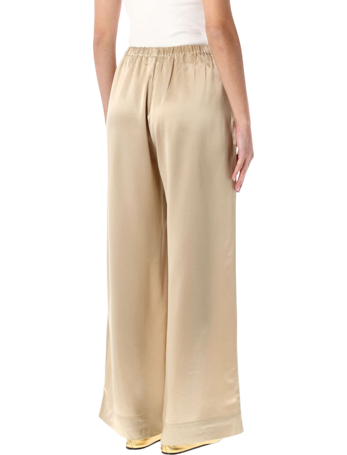 By Malene Birger Cabello Satin Wide-Leg Trousers Old Beige Acetate
