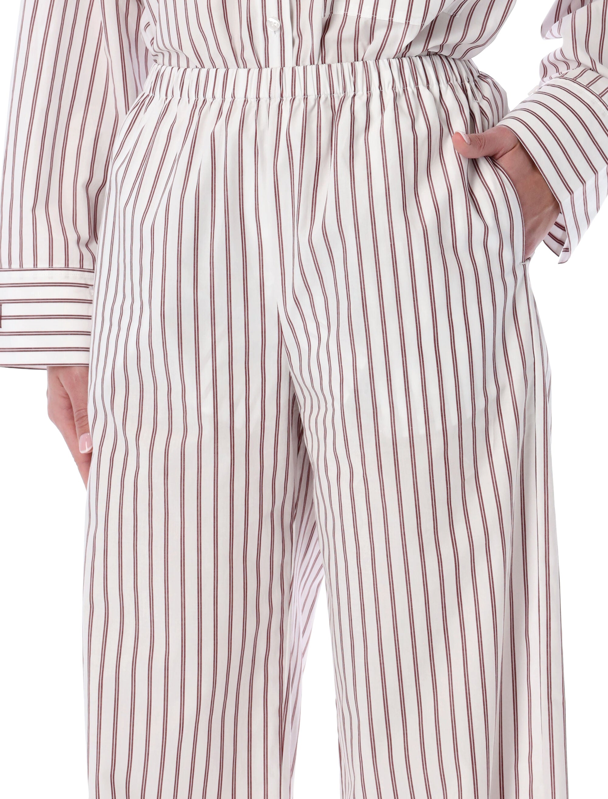 By Malene Birger Cabello striped wide-leg trousers Cabernet Stripe Cotton Organic Pant