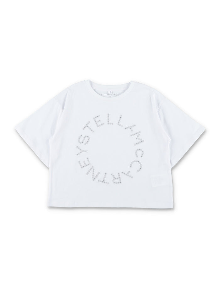 Stella McCartney Kids embroidered circular logo T-shirt White Cotton