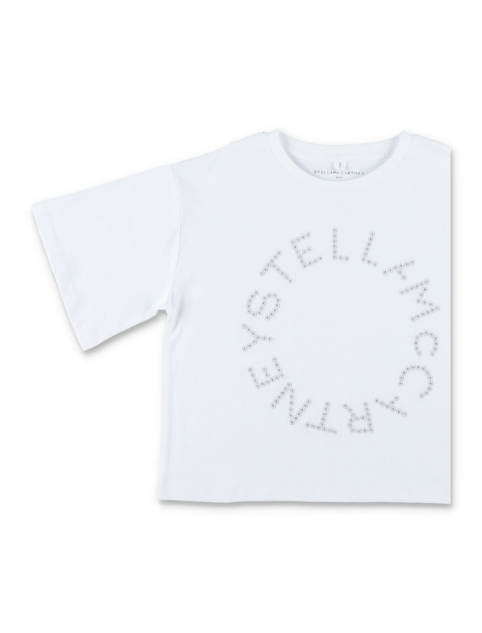 Stella McCartney Kids embroidered circular logo T-shirt White Cotton