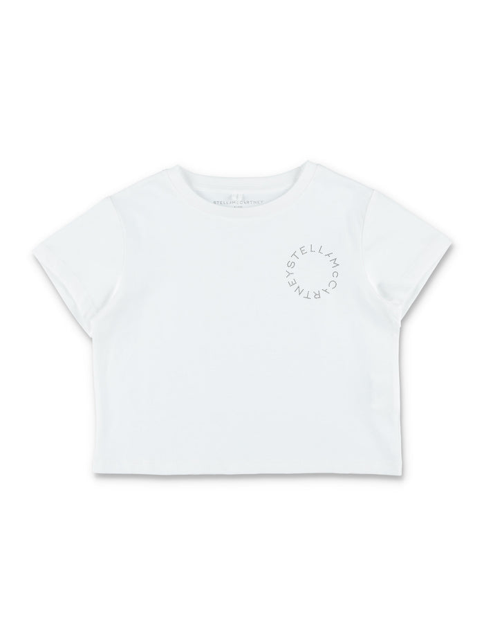 Stella McCartney Kids circle logo cropped t-shirt White Cotton