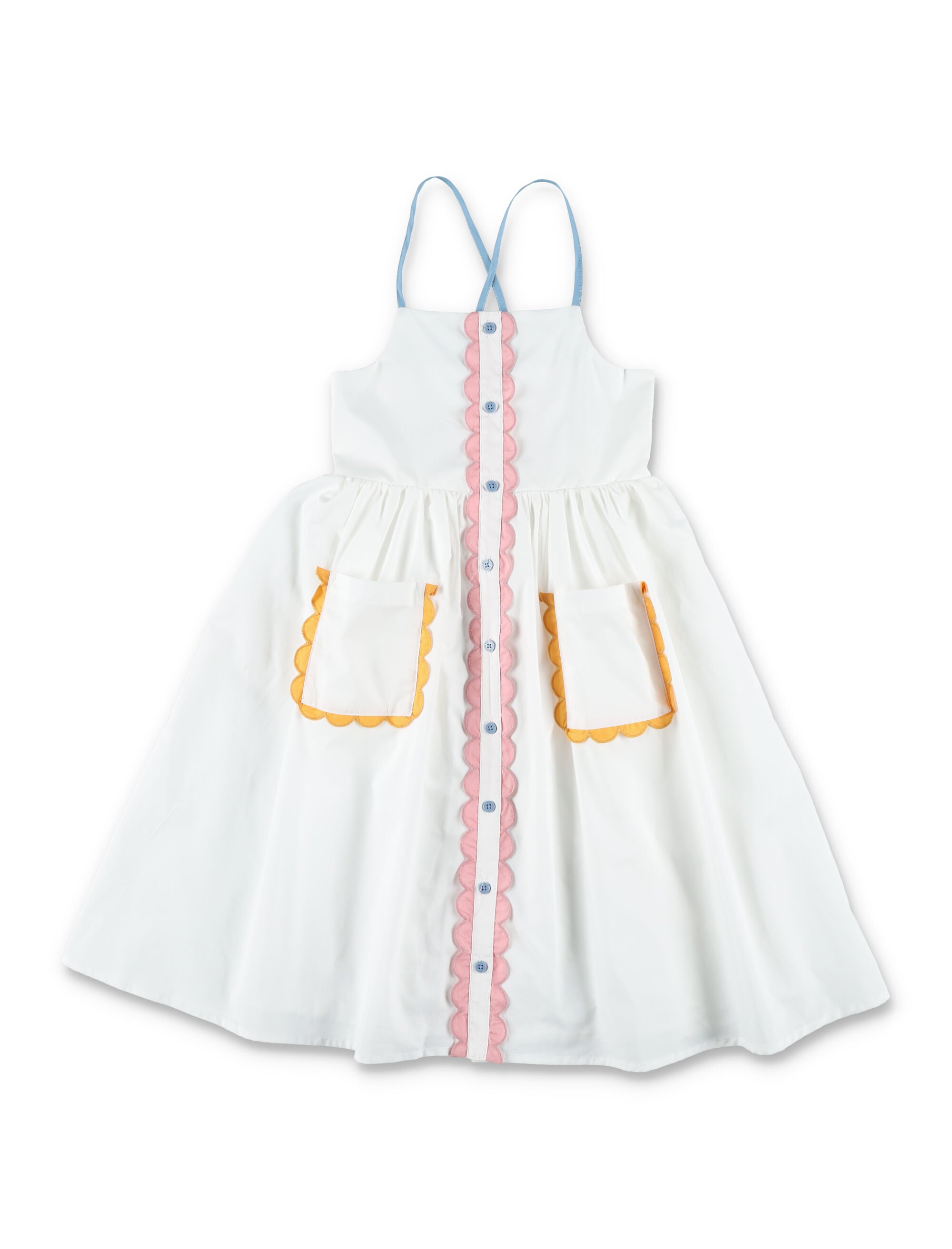 Stella McCartney Kids Pinafore dress with pockets for girls White Cotton