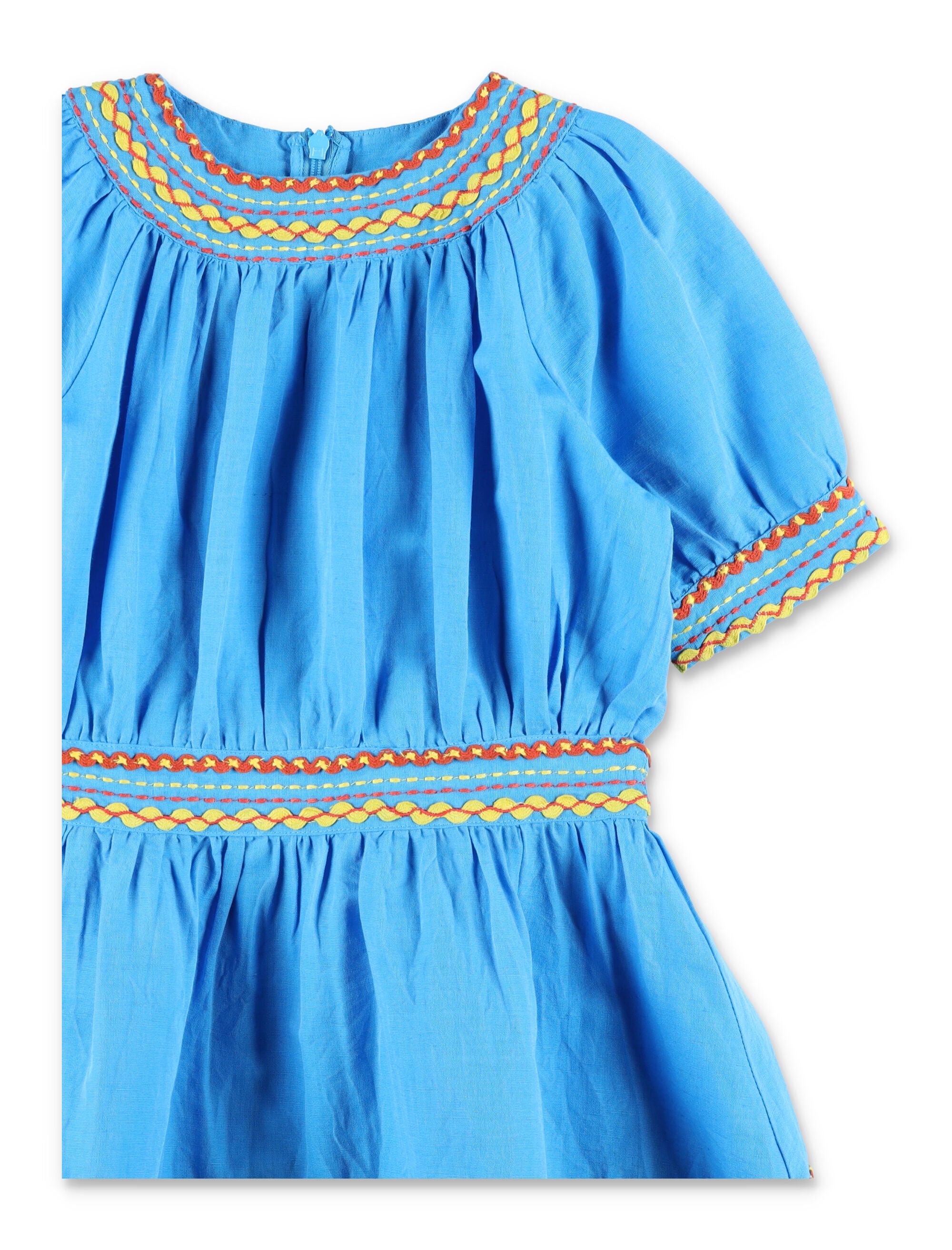 Stella McCartney Kids embroidered linen-cotton dress Blue