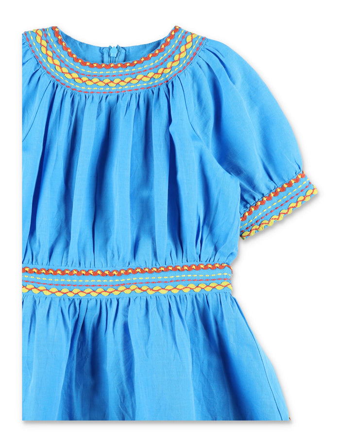 Stella McCartney Kids embroidered linen-cotton dress Blue