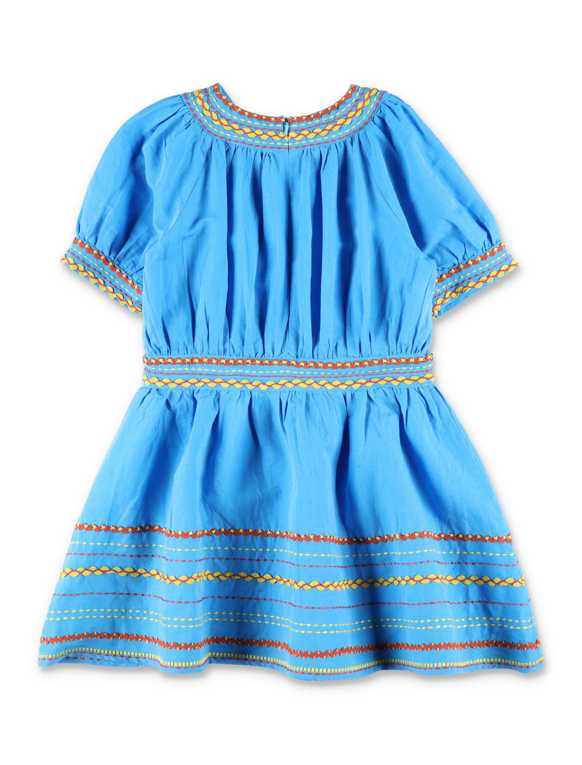 Stella McCartney Kids embroidered linen-cotton dress Blue