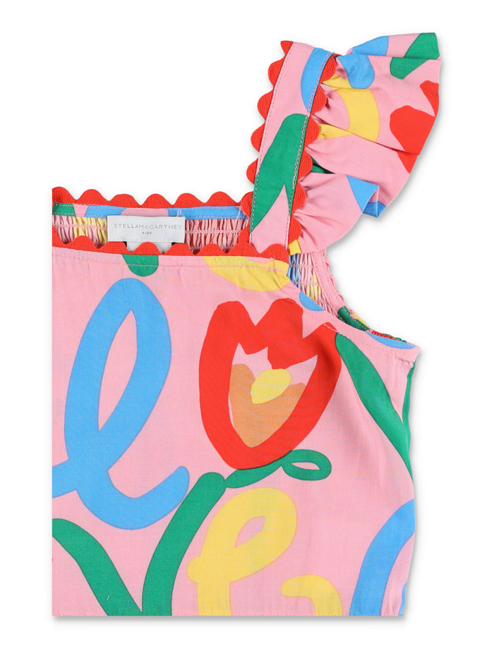 Stella McCartney Kids Love print ruffle top for girls Rose Viscose
