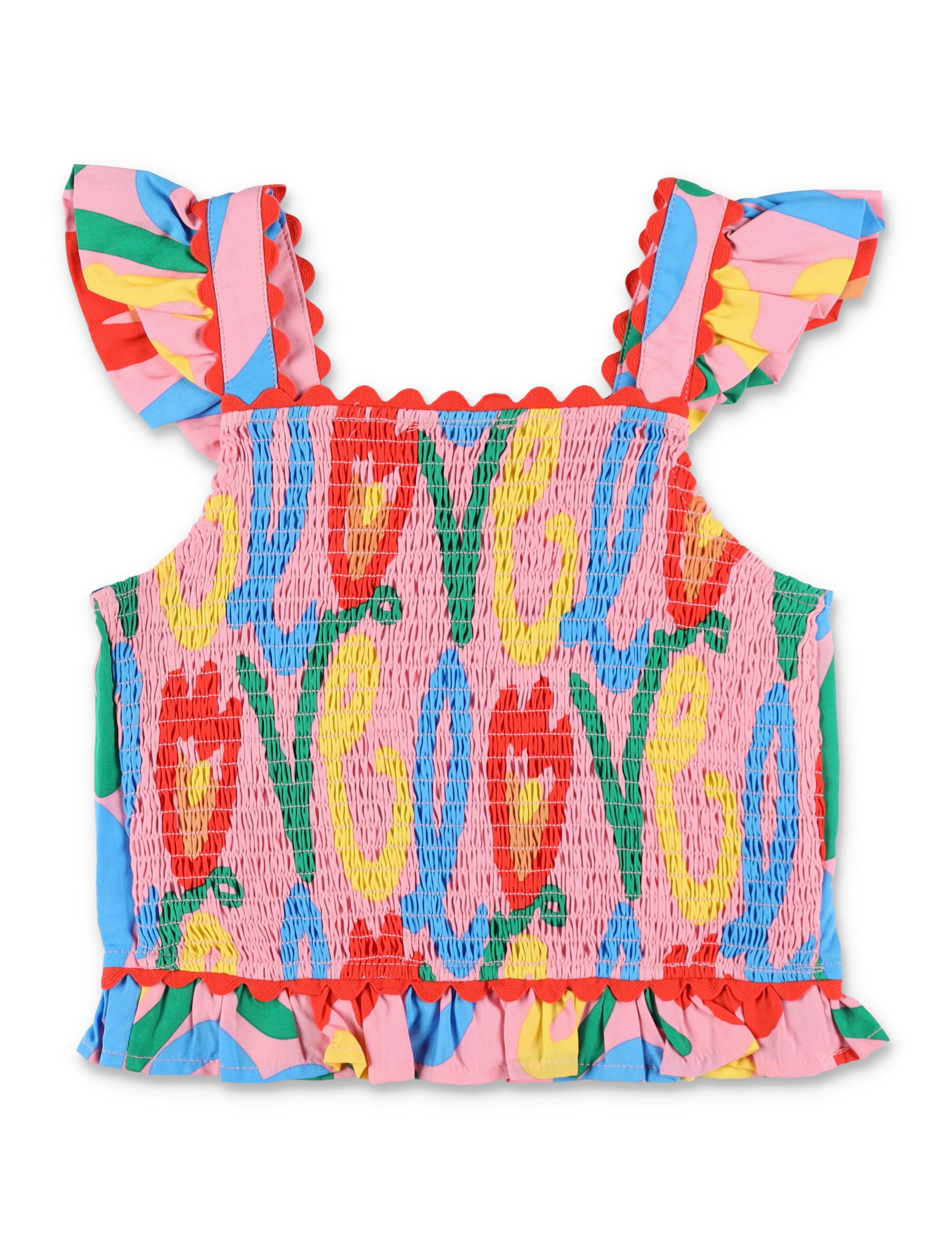 Stella McCartney Kids Love print ruffle top for girls Rose Viscose