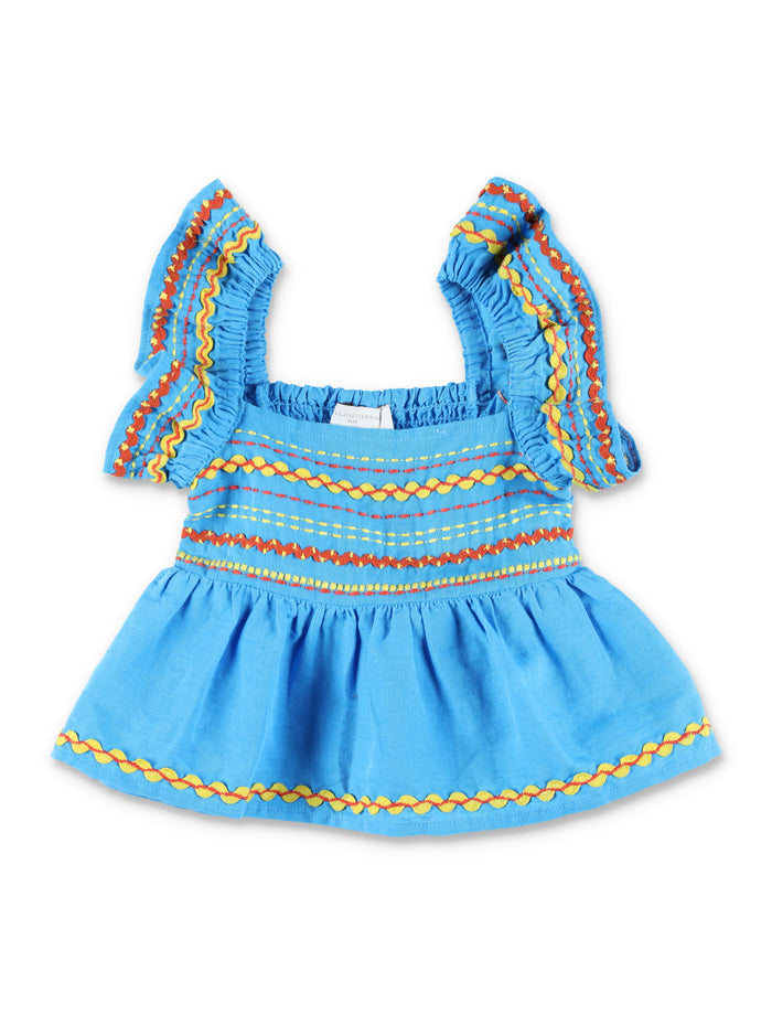 Stella McCartney Kids embroidered linen-cotton top Blue