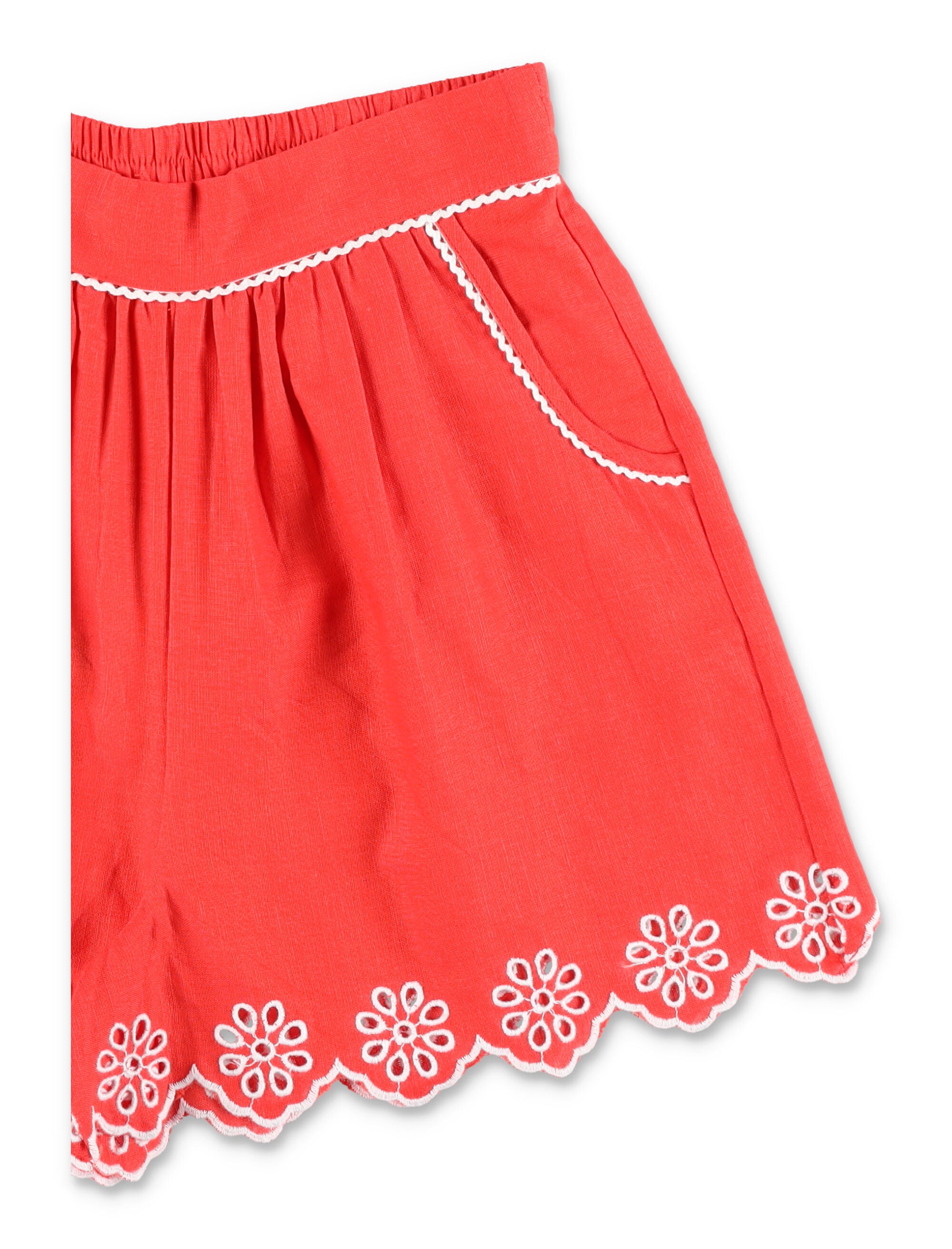 Stella McCartney Kids scalloped hem shorts Red Linen