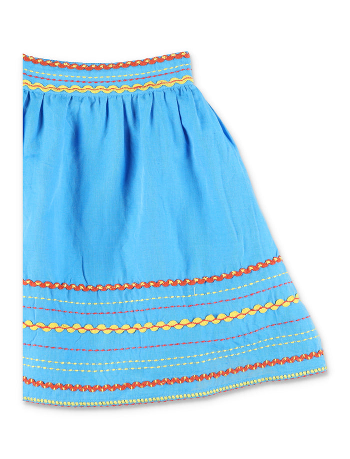 Stella McCartney Kids embroidered linen-cotton skirt Blue