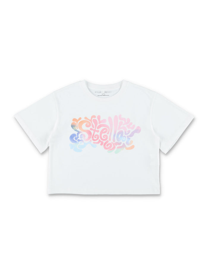 Stella McCartney Kids psychedelic logo cropped t-shirt White Cotton