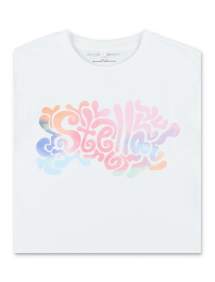 Stella McCartney Kids psychedelic logo cropped t-shirt White Cotton