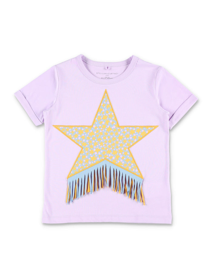 Stella McCartney Kids Star graphic fringe T-shirt Purple Cotton