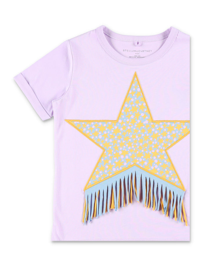 Stella McCartney Kids Star graphic fringe T-shirt Purple Cotton