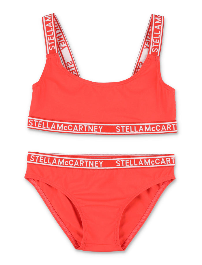 Stella Mccartney Kids Logo Bikini Set For Girls Red Polyamide