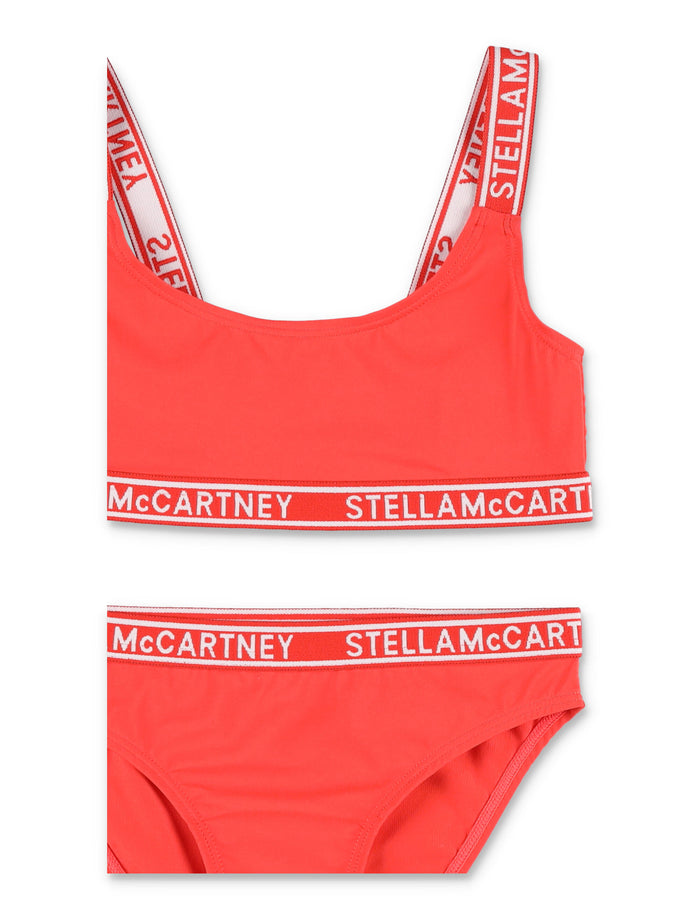Stella Mccartney Kids Logo Bikini Set For Girls Red Polyamide