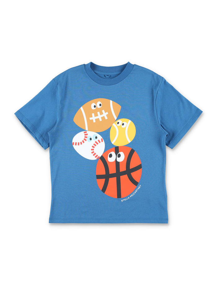 Stella McCartney Kids Balls graphic T-shirt Blue Cotton